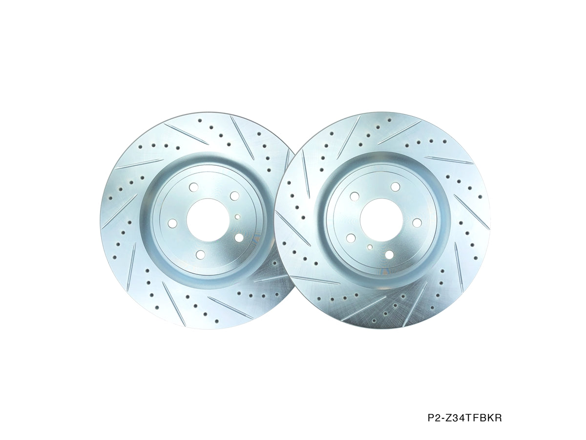 P2M NISSAN 370Z/G37 SLOTTED / DRILLED FRONT BRAKE ROTORS (AKEBONO)